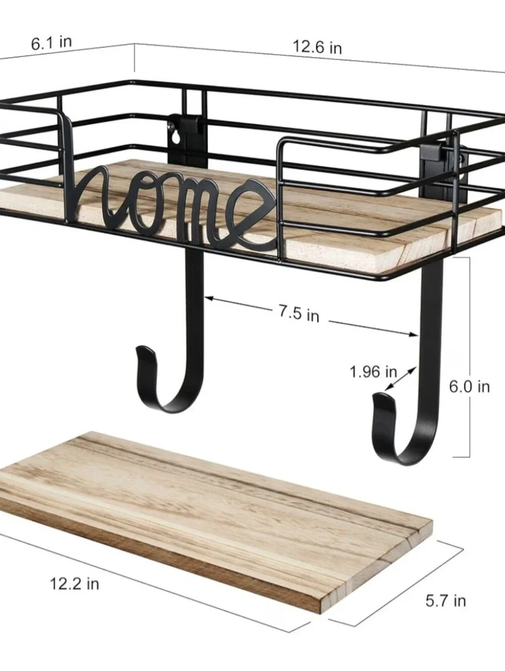 Ironing Board Hanger Wall Mount with Large Storage Wooden Base Basket